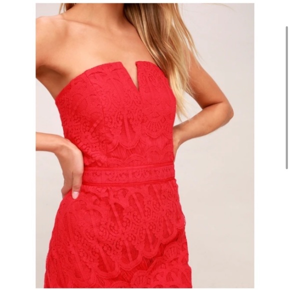 Adelyn Rae red strapless high low lace dress - Picture 6 of 11